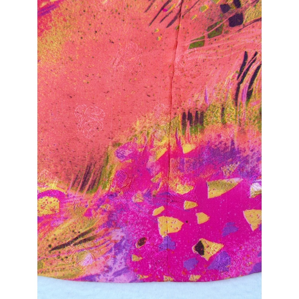 Mirella Cavorso Silk Blouse M Pink Orange Print Long Sleeve Top Vintage Work Fun - Picture 10 of 11